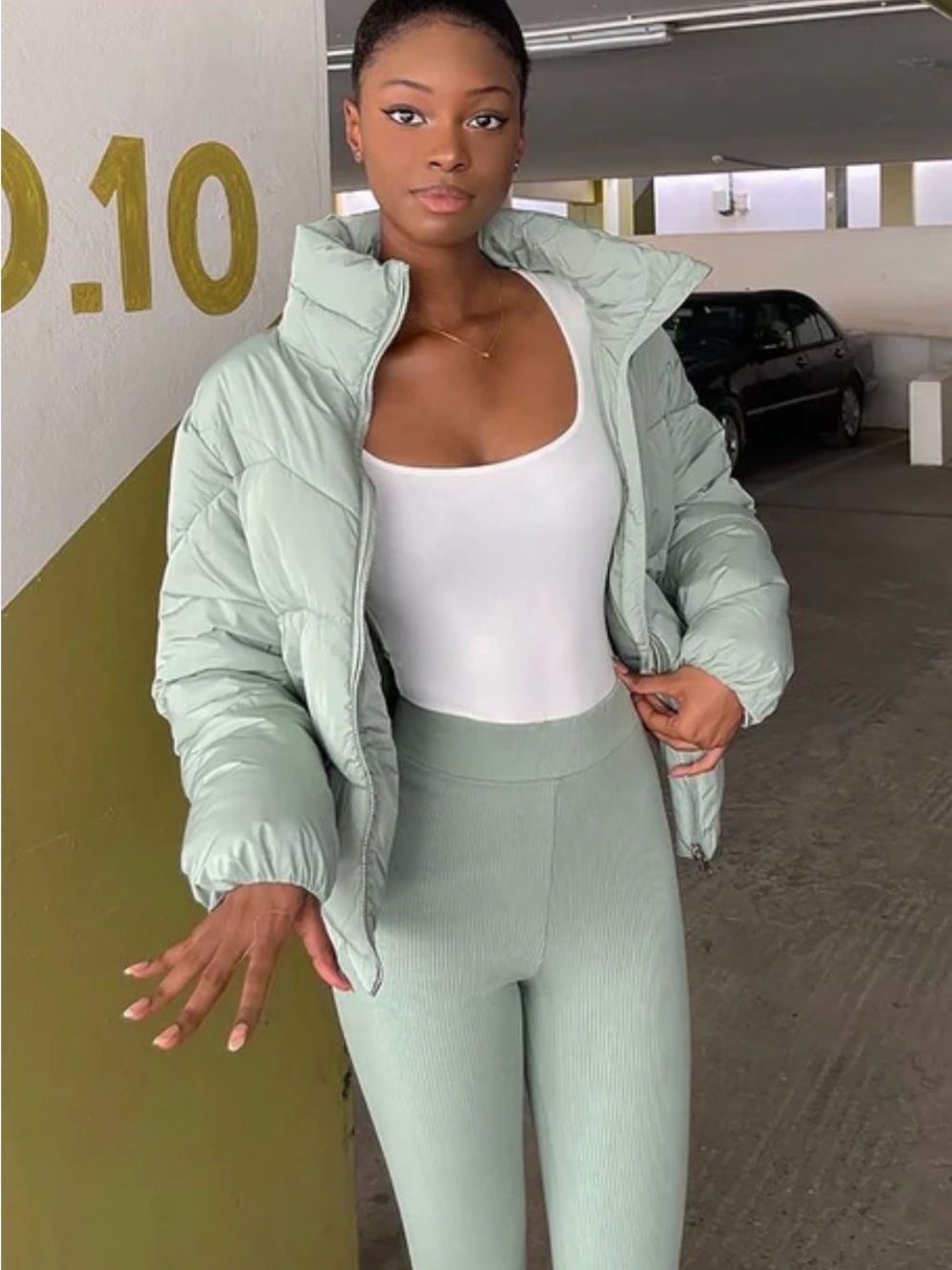 Fashion Nova Climate Change Puffer Jacket Sage